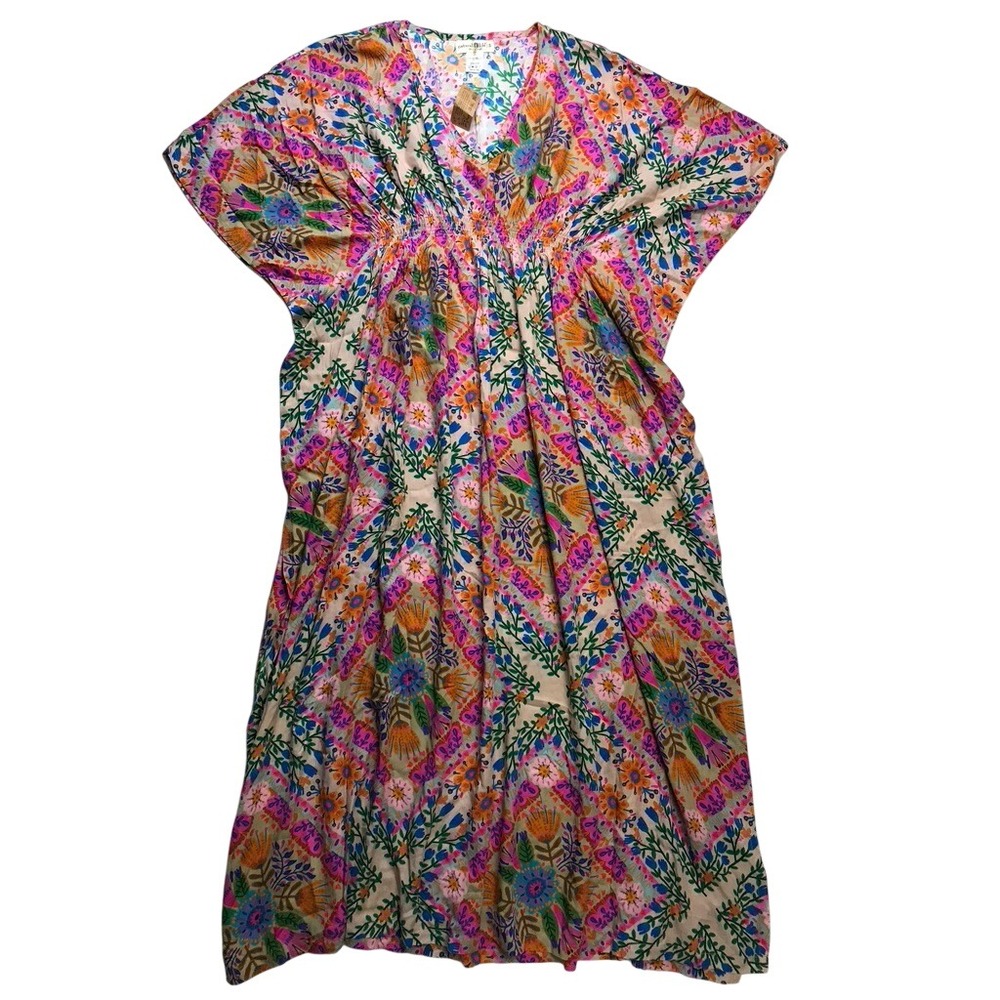 Natural Life Kaftan Dress Women Small Multicolor Floral Rayon Boho LHDRS003096